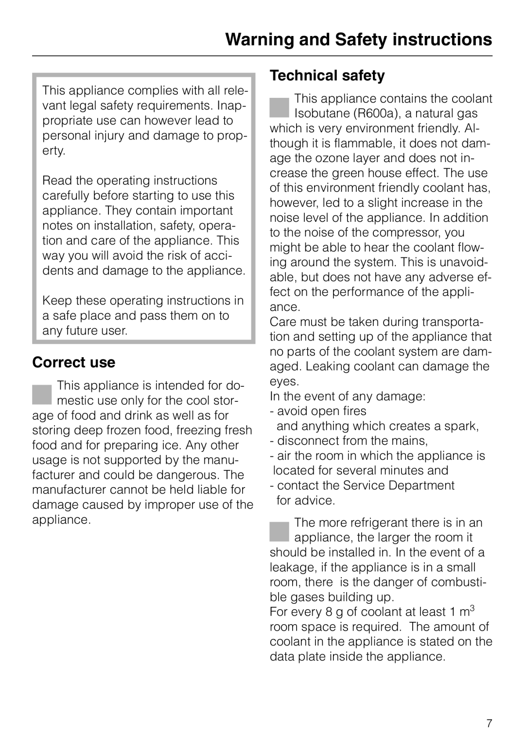 Miele KF 7544 installation instructions Correct use, Technical safety 