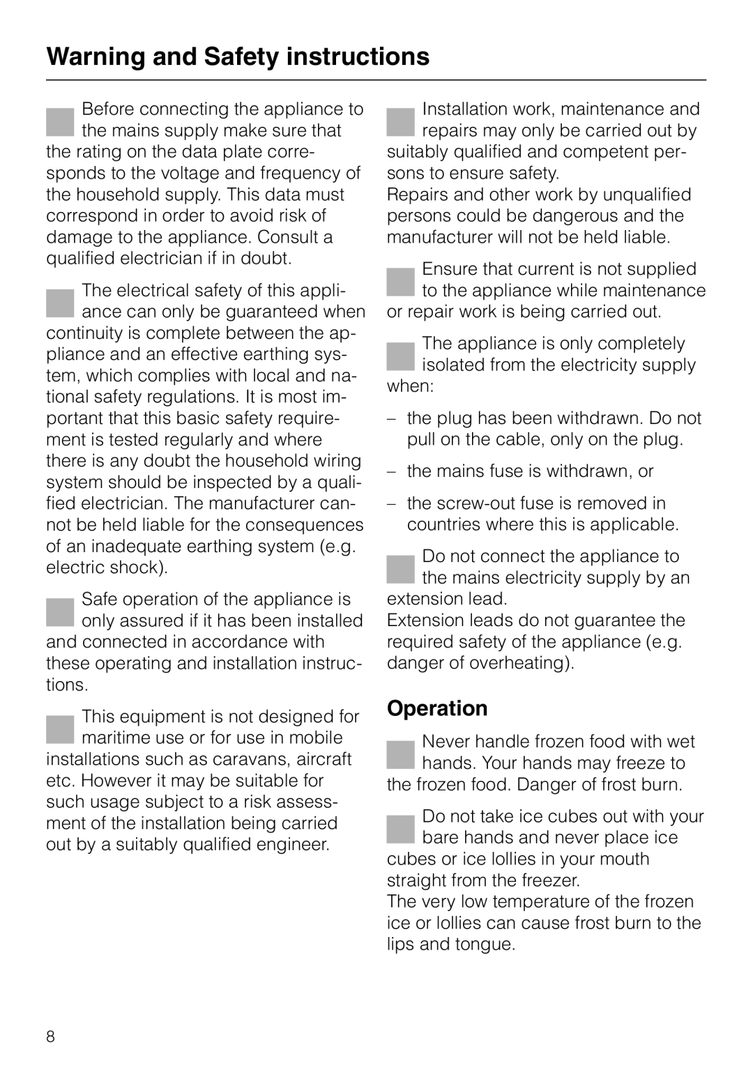 Miele KF 7544 installation instructions Operation 