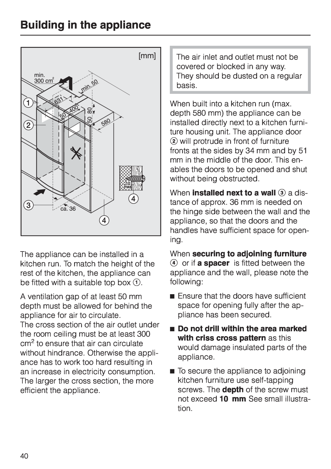 Miele KF 7544 installation instructions Building in the appliance 