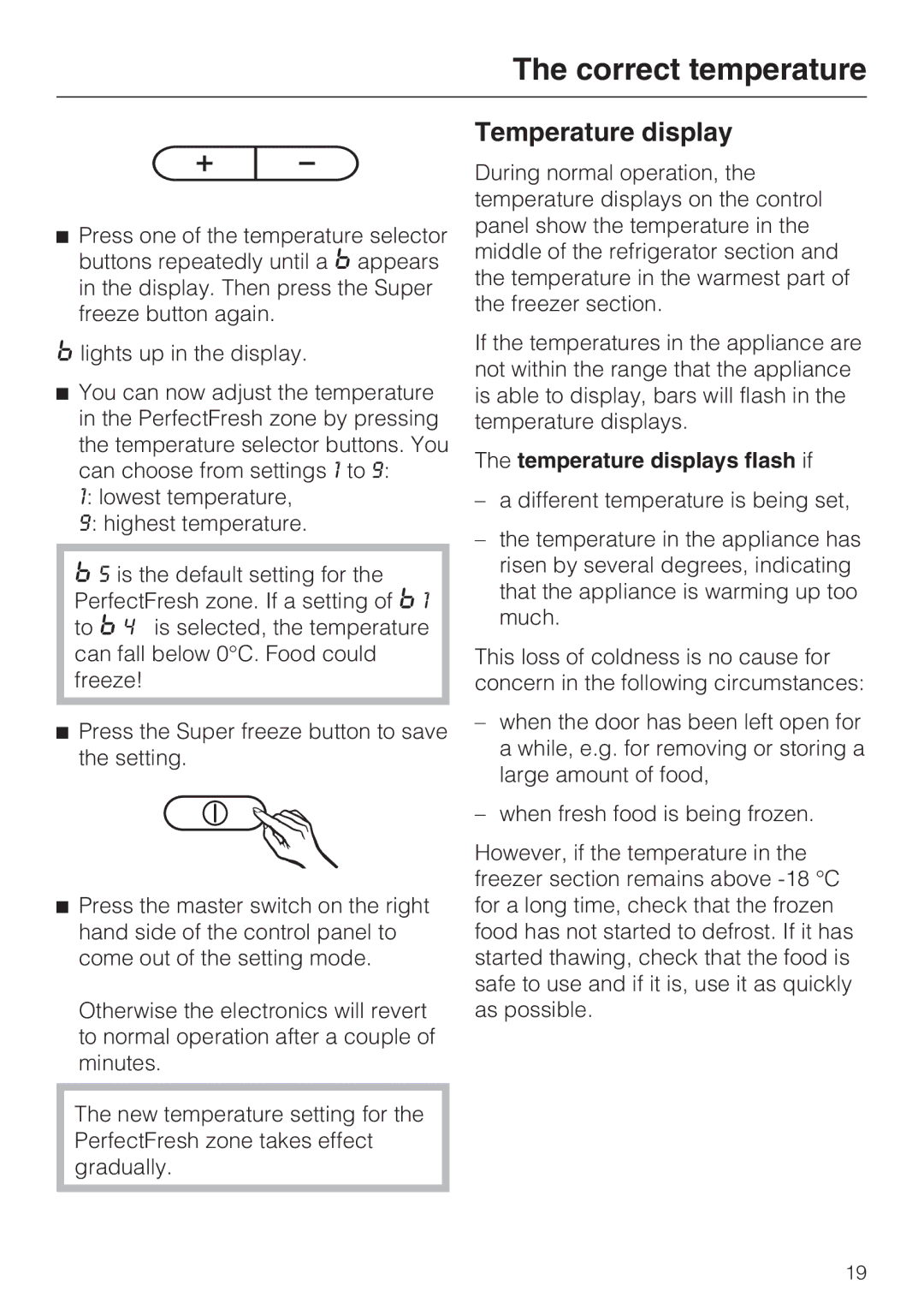 Miele KF 9757 ID installation instructions Temperature displays flash if 