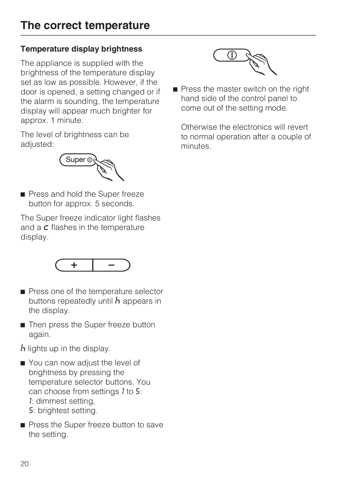 Miele KF 9757 ID installation instructions Temperature display brightness 