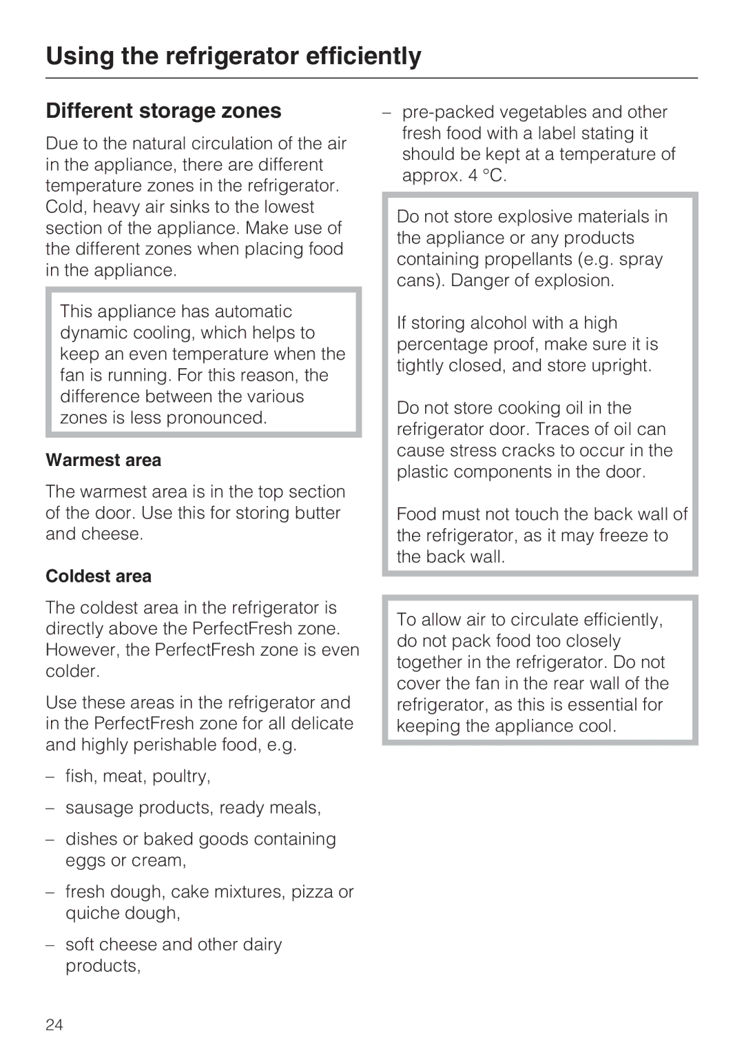 Miele KF 9757 ID Using the refrigerator efficiently, Different storage zones, Warmest area, Coldest area 