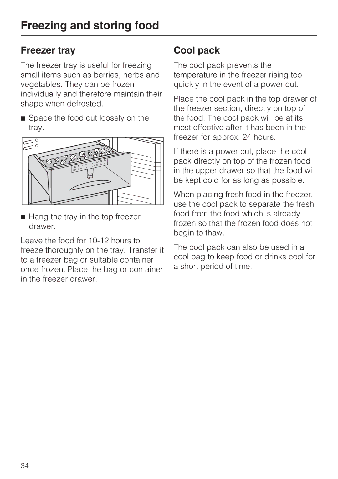 Miele KF 9757 ID installation instructions Freezer tray, Cool pack 