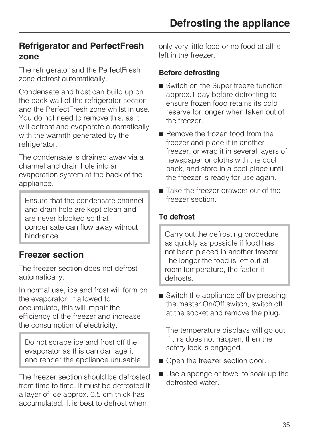 Miele KF 9757 ID Defrosting the appliance, Refrigerator and PerfectFresh zone, Before defrosting, To defrost 