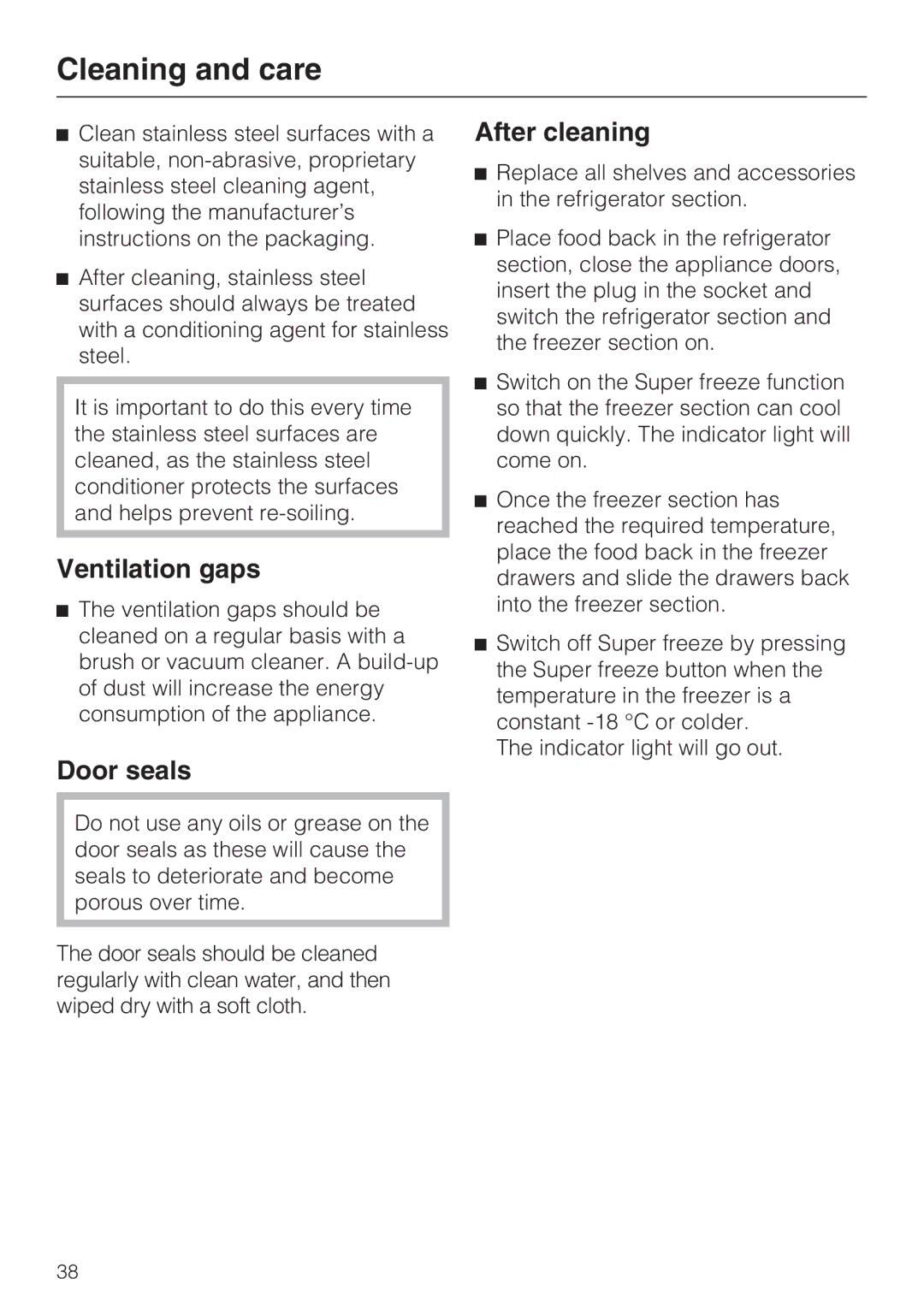 Miele KF 9757 ID installation instructions Ventilation gaps, Door seals, After cleaning 