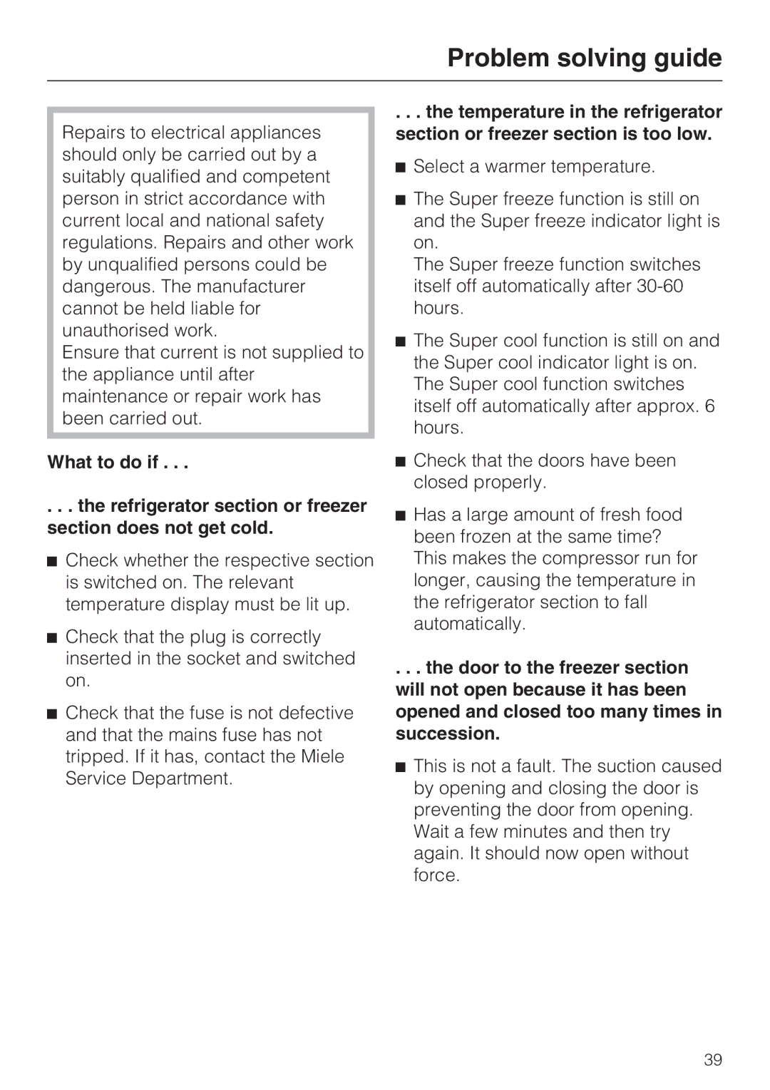 Miele KF 9757 ID installation instructions Problem solving guide 