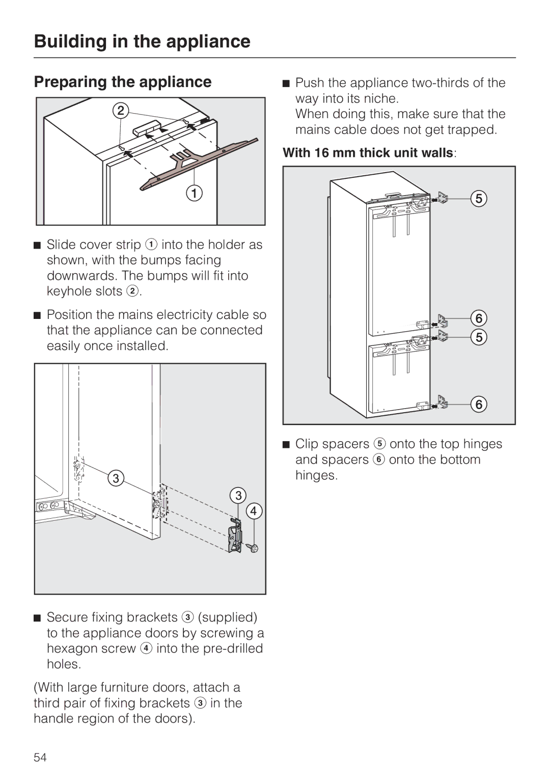 Miele KF 9757 ID installation instructions Preparing the appliance, With 16 mm thick unit walls 