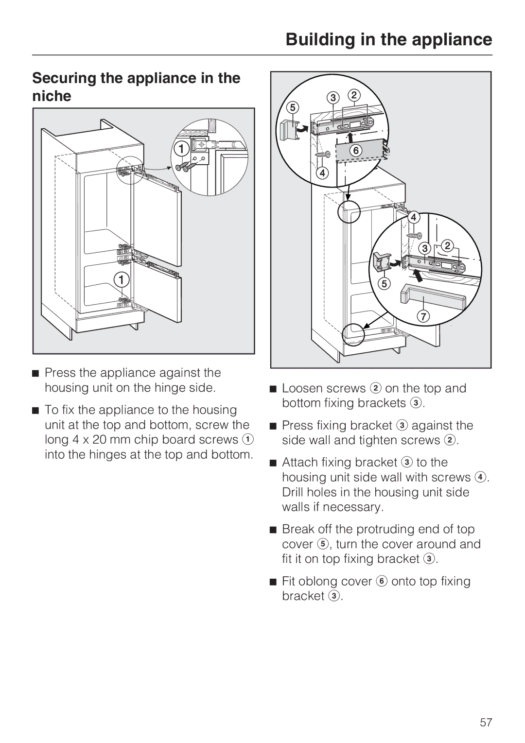 Miele KF 9757 ID installation instructions Securing the appliance in the niche 