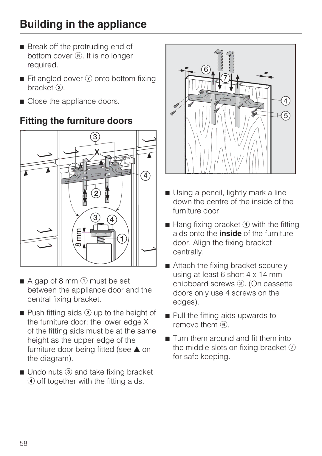 Miele KF 9757 ID installation instructions Fitting the furniture doors 