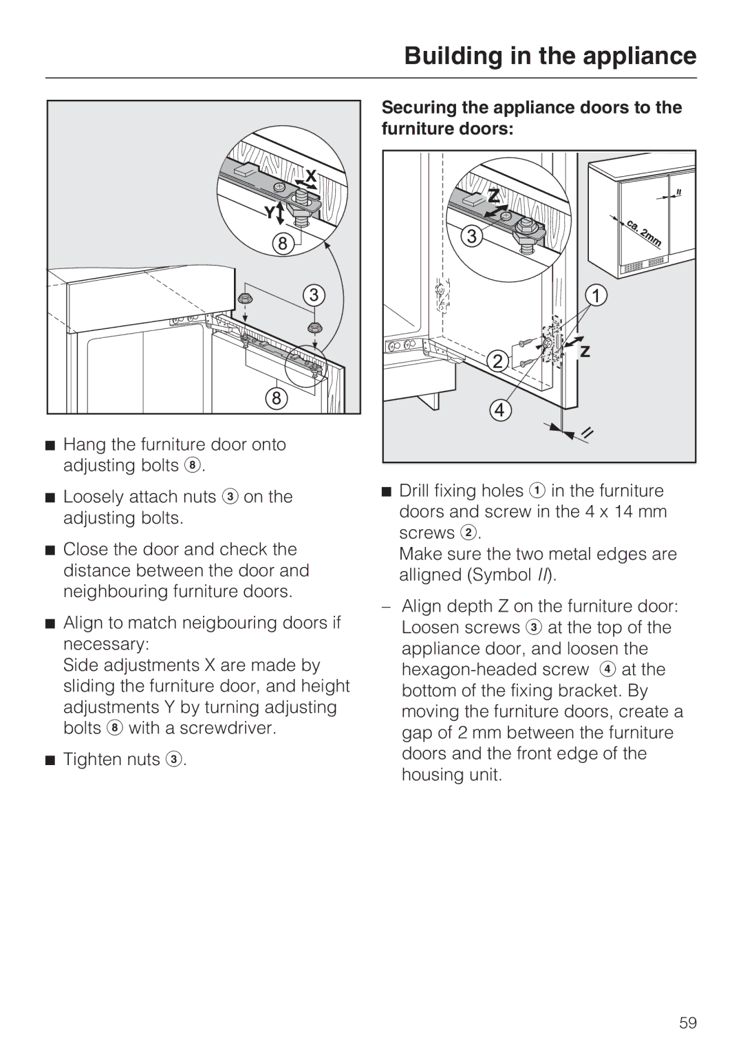 Miele KF 9757 ID installation instructions Securing the appliance doors to the furniture doors 