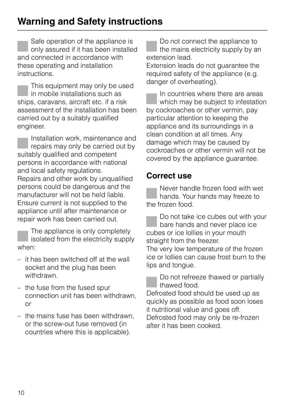 Miele KF 9757 ID installation instructions Correct use 