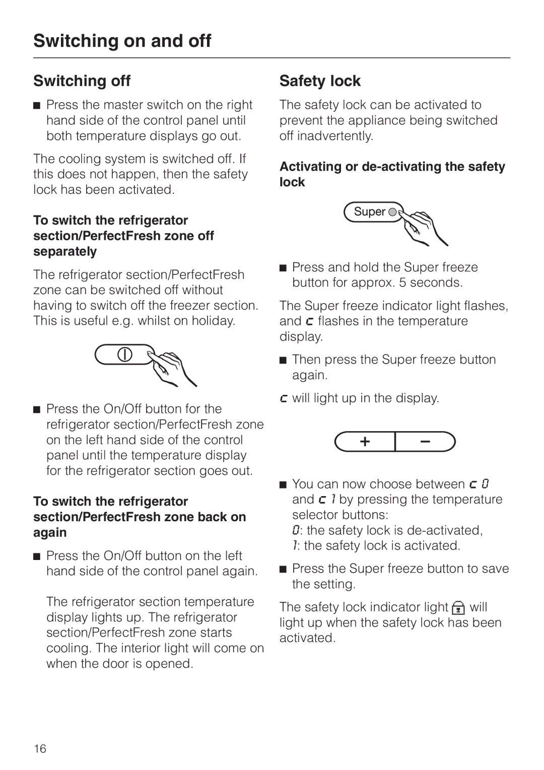 Miele KF 9757 ID installation instructions Switching off, Safety lock, Activating or de-activating the safety lock 