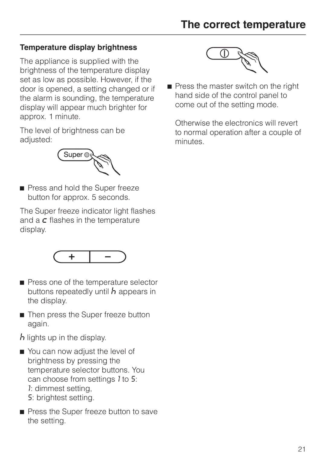 Miele KF 9757 ID installation instructions Temperature display brightness 