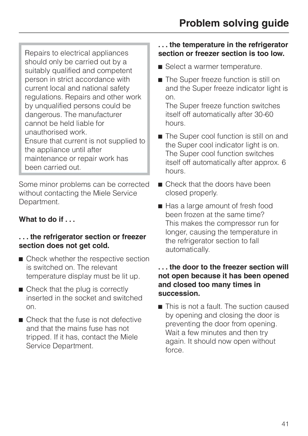 Miele KF 9757 ID installation instructions Problem solving guide 