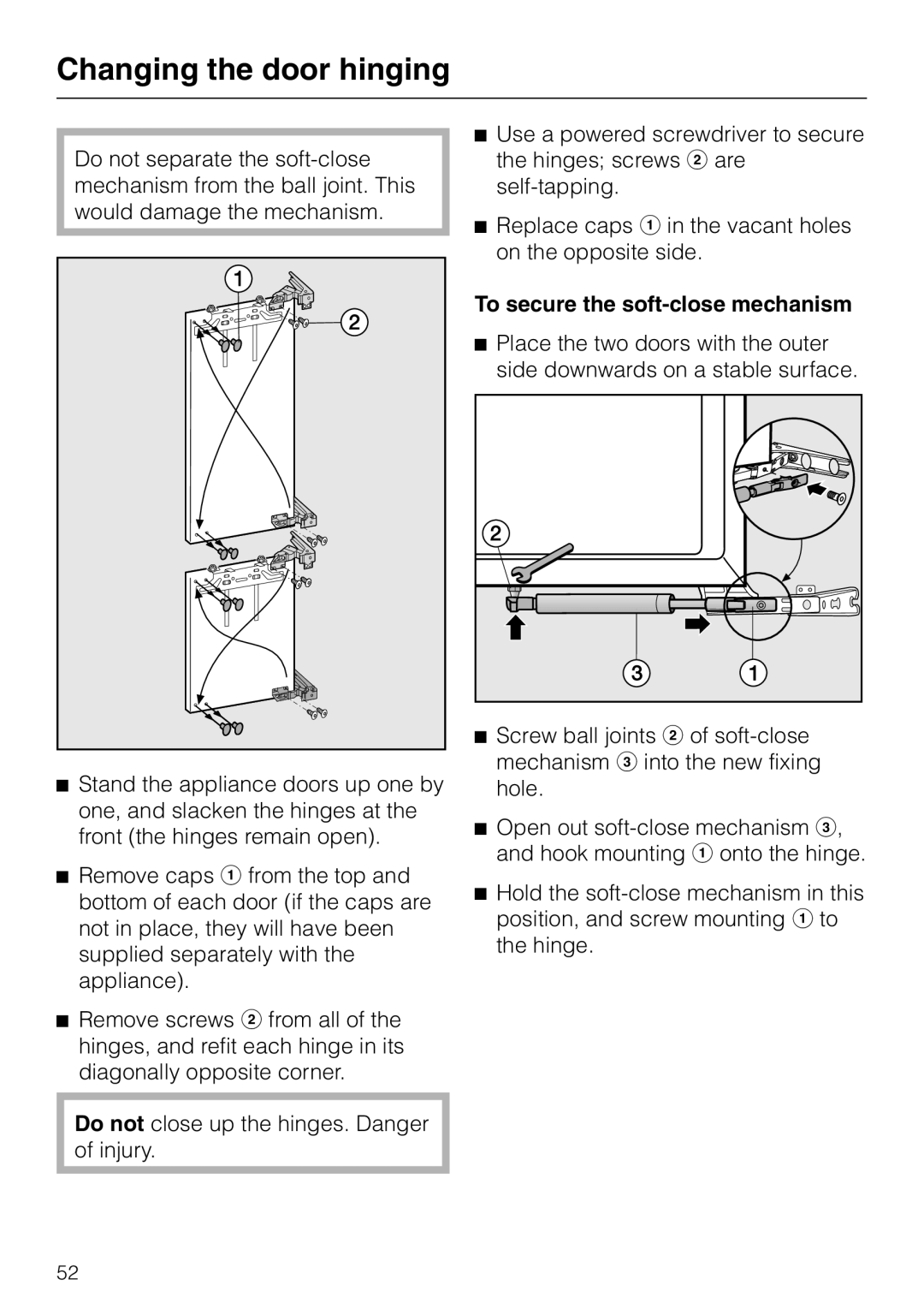 Miele KF 9757 ID installation instructions To secure the soft-close mechanism 