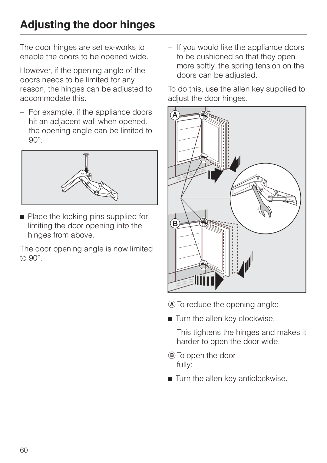 Miele KF 9757 ID installation instructions Adjusting the door hinges 