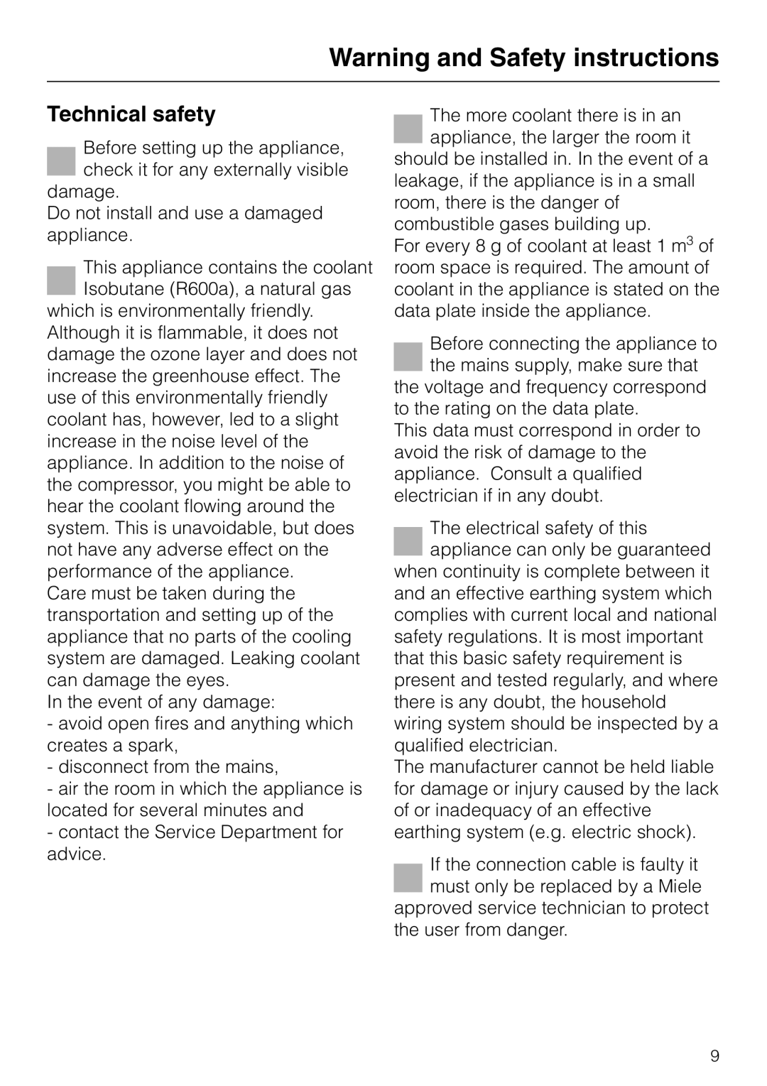 Miele KF 9757 ID installation instructions Technical safety 