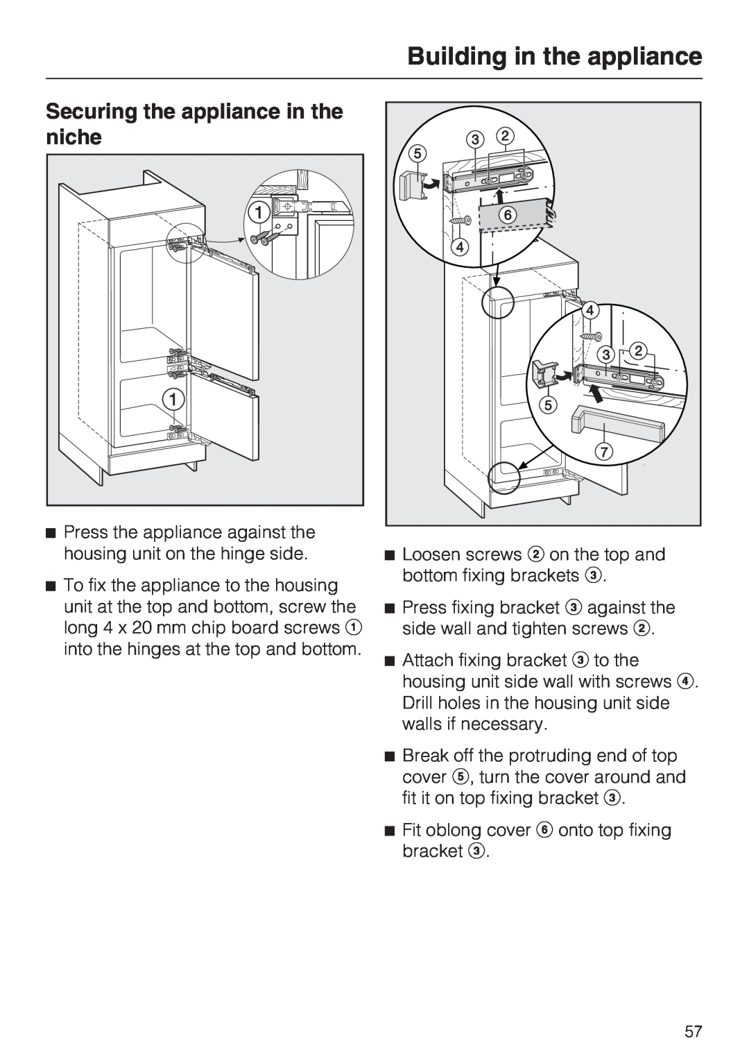 Miele KF 9757 ID installation instructions Securing the appliance in the niche, Building in the appliance 