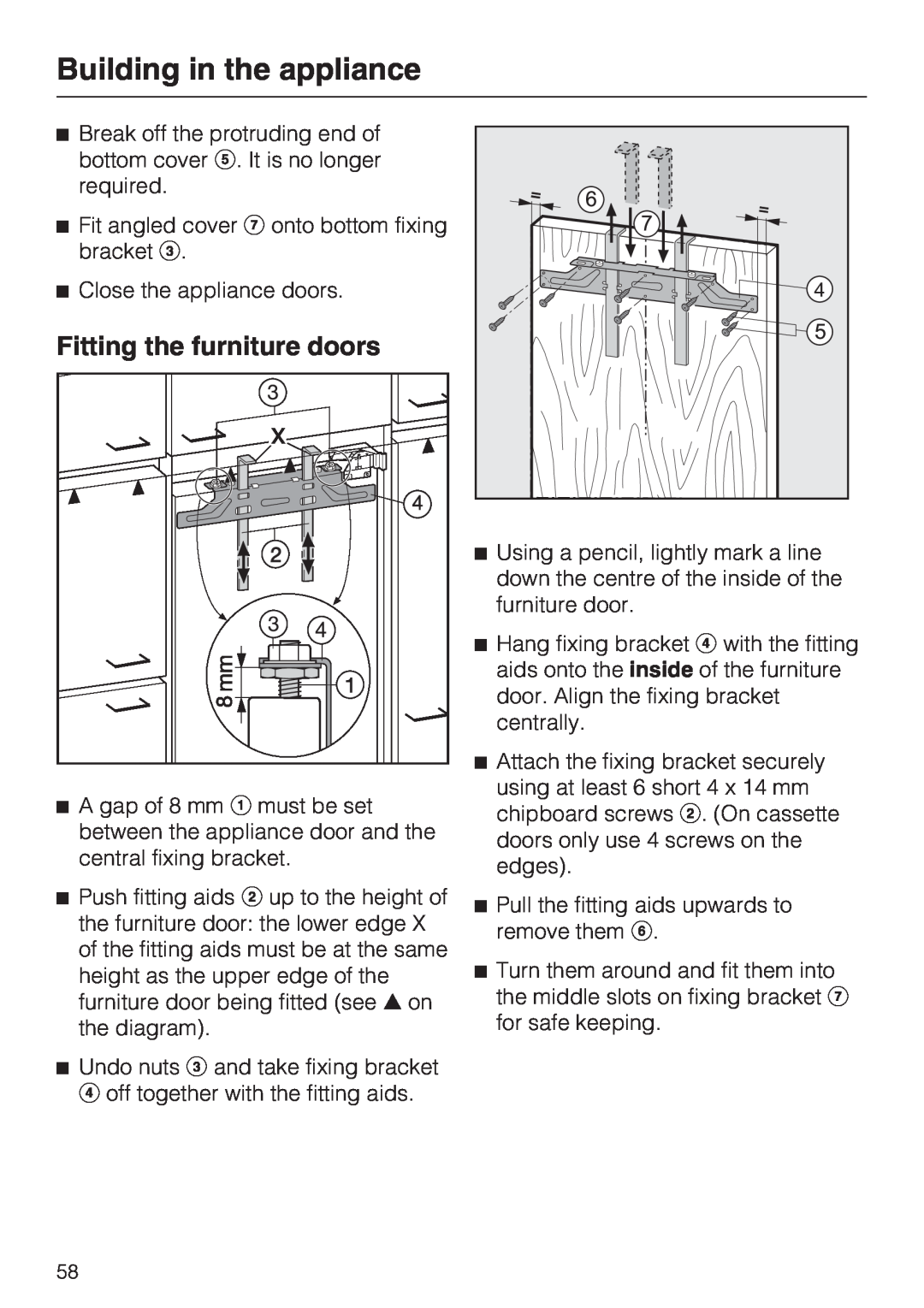 Miele KF 9757 ID installation instructions Fitting the furniture doors, Building in the appliance 