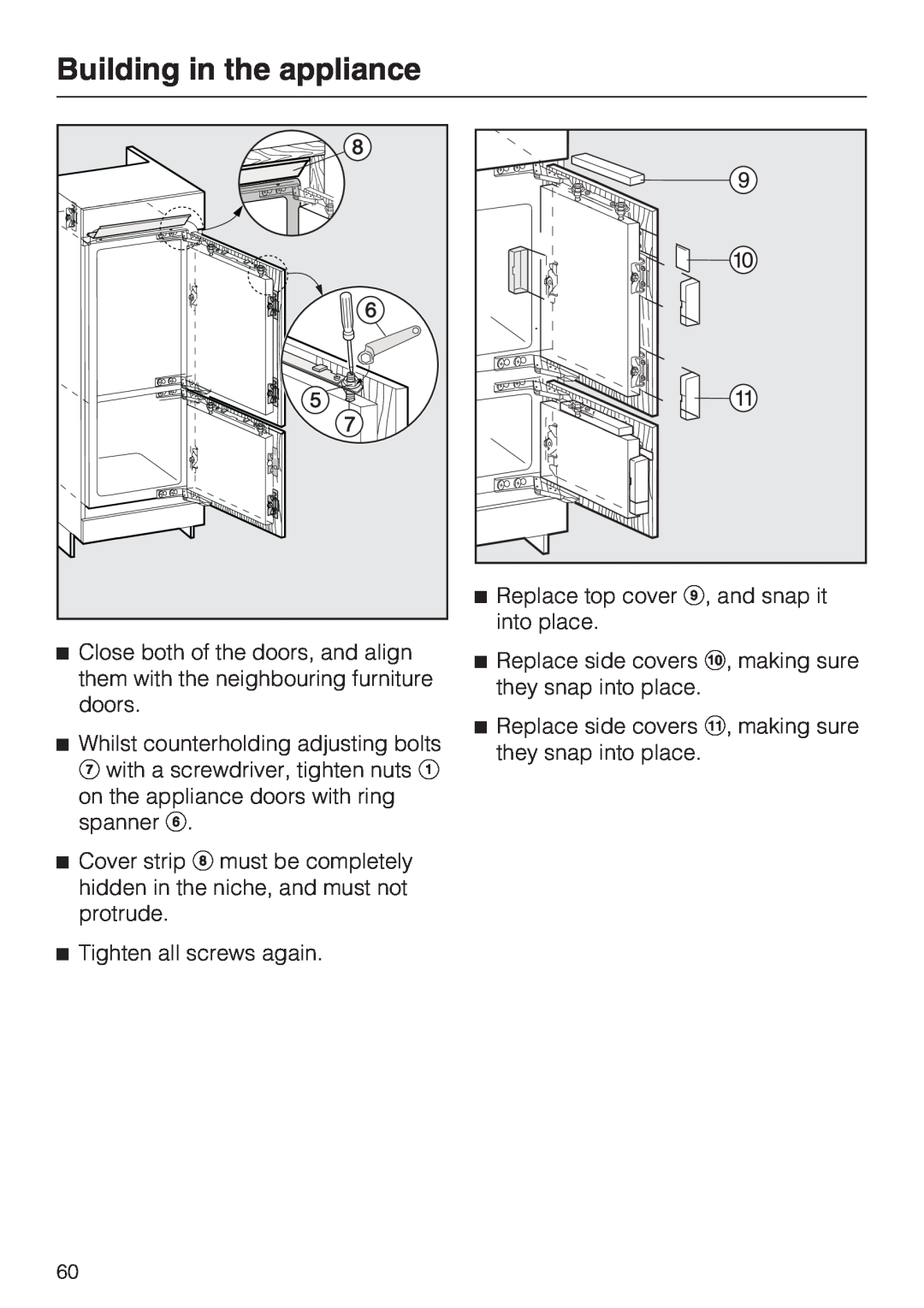 Miele KF 9757 ID installation instructions Building in the appliance, Tighten all screws again 
