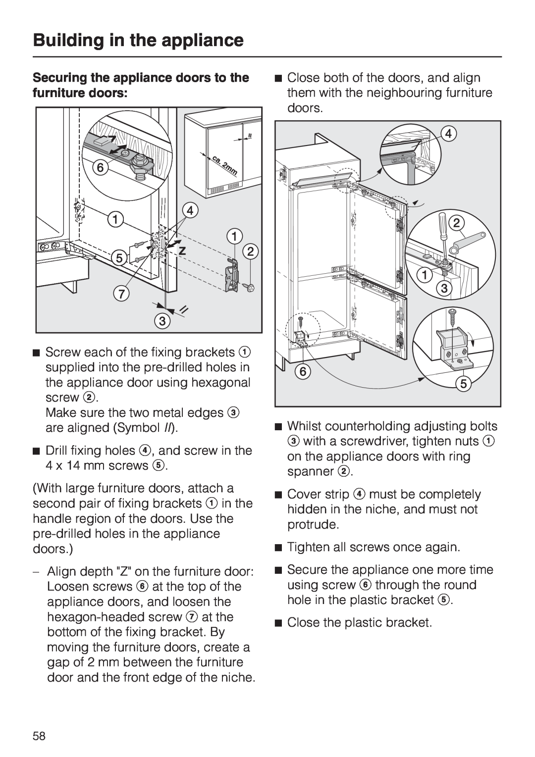 Miele KF 9757 ID installation instructions Building in the appliance, Make sure the two metal edges c are aligned Symbol 
