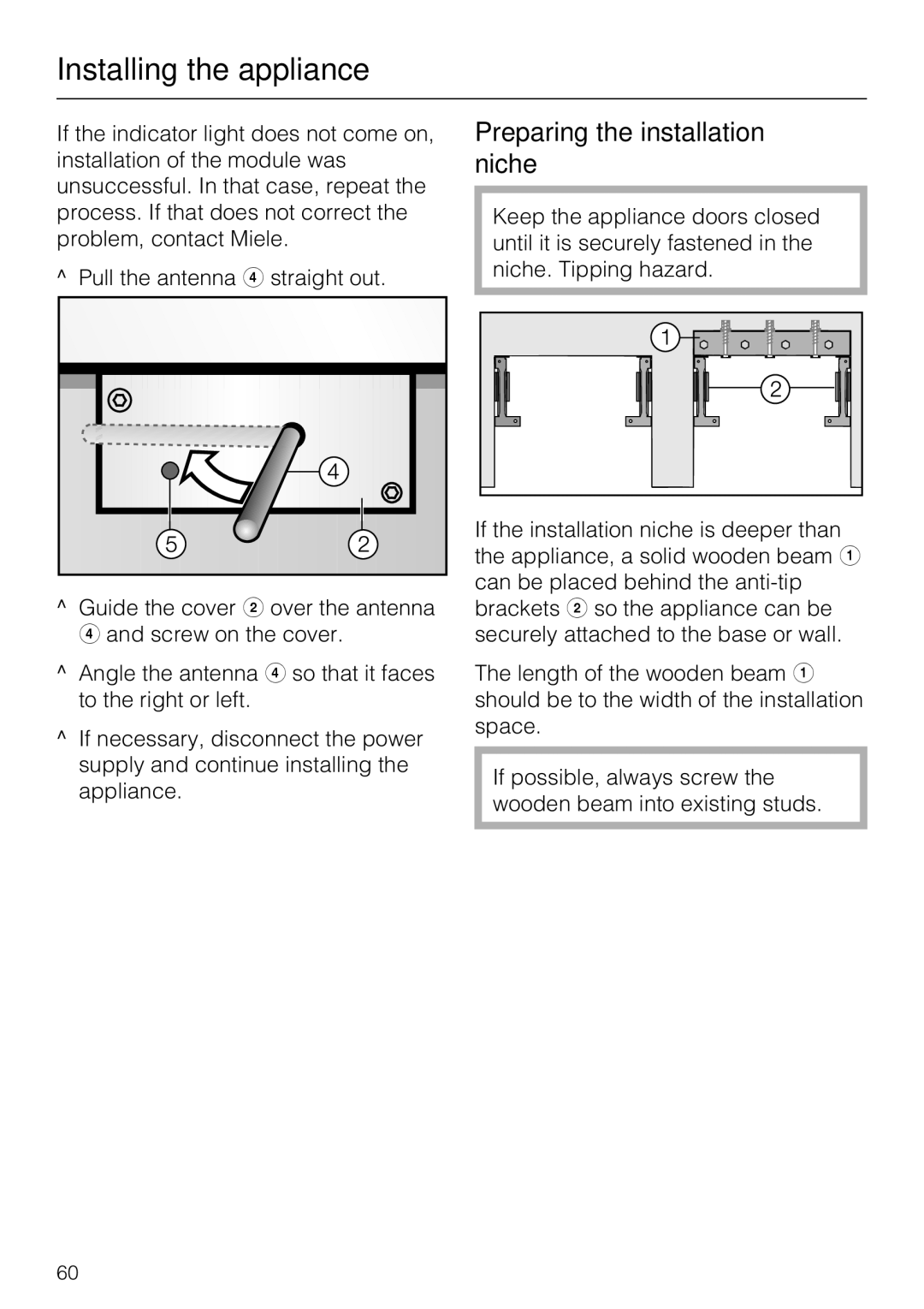 Miele KF1811SF, KF1901SF, KF1801SF, KF1911SF installation instructions Preparing the installation niche 