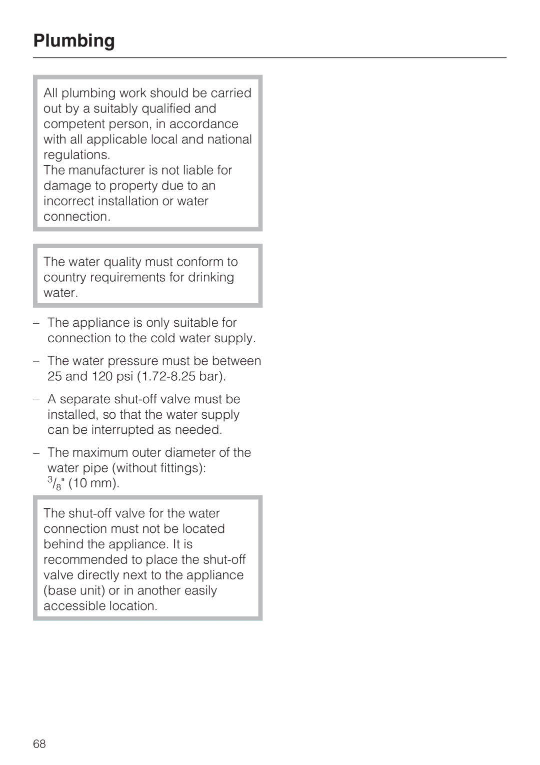 Miele KF1811SF, KF1901SF, KF1801SF, KF1911SF installation instructions Plumbing 