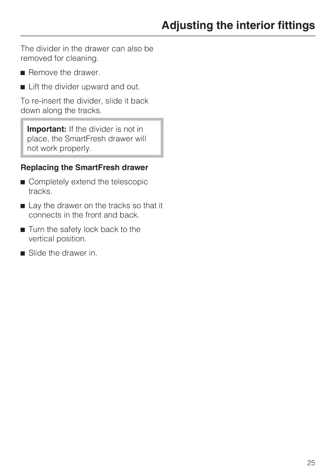 Miele KF1911VI, KF1811VI, KF1801VI, KF1901VI installation instructions Replacing the SmartFresh drawer 