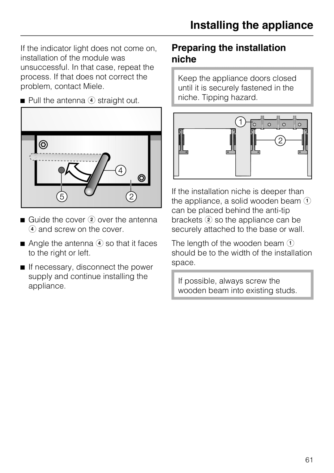 Miele KF1911VI, KF1811VI, KF1801VI, KF1901VI installation instructions Preparing the installation niche 