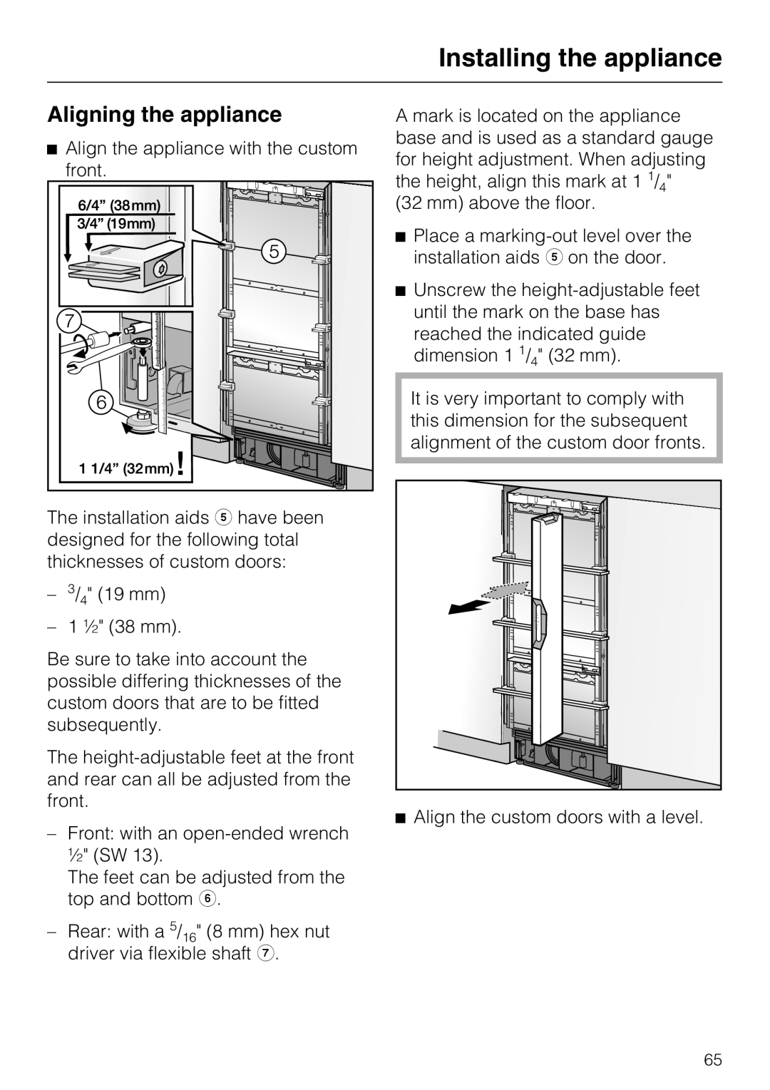 Miele KF1911VI, KF1811VI, KF1801VI, KF1901VI installation instructions Aligning the appliance 