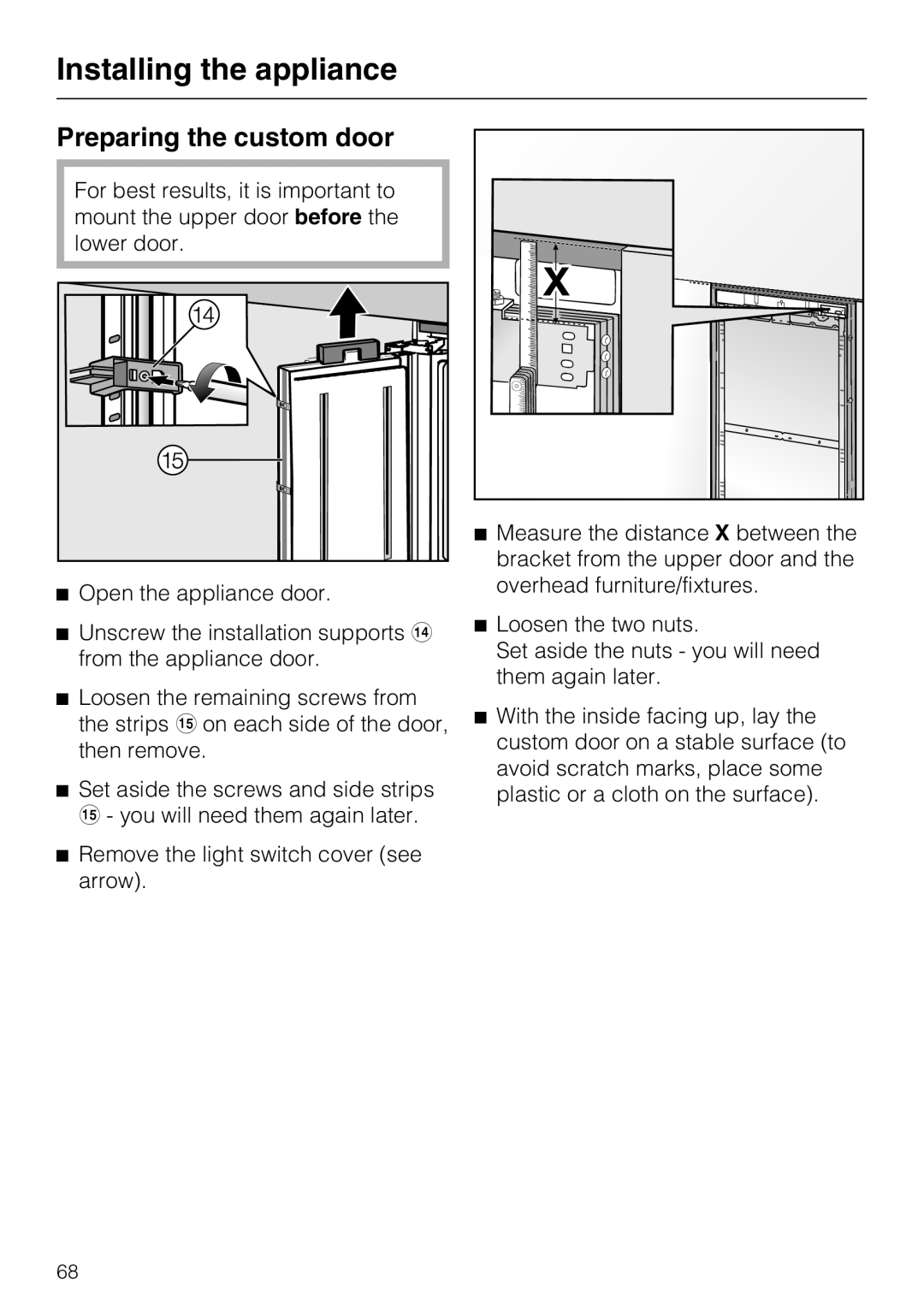 Miele KF1811VI, KF1911VI, KF1801VI, KF1901VI installation instructions Preparing the custom door 