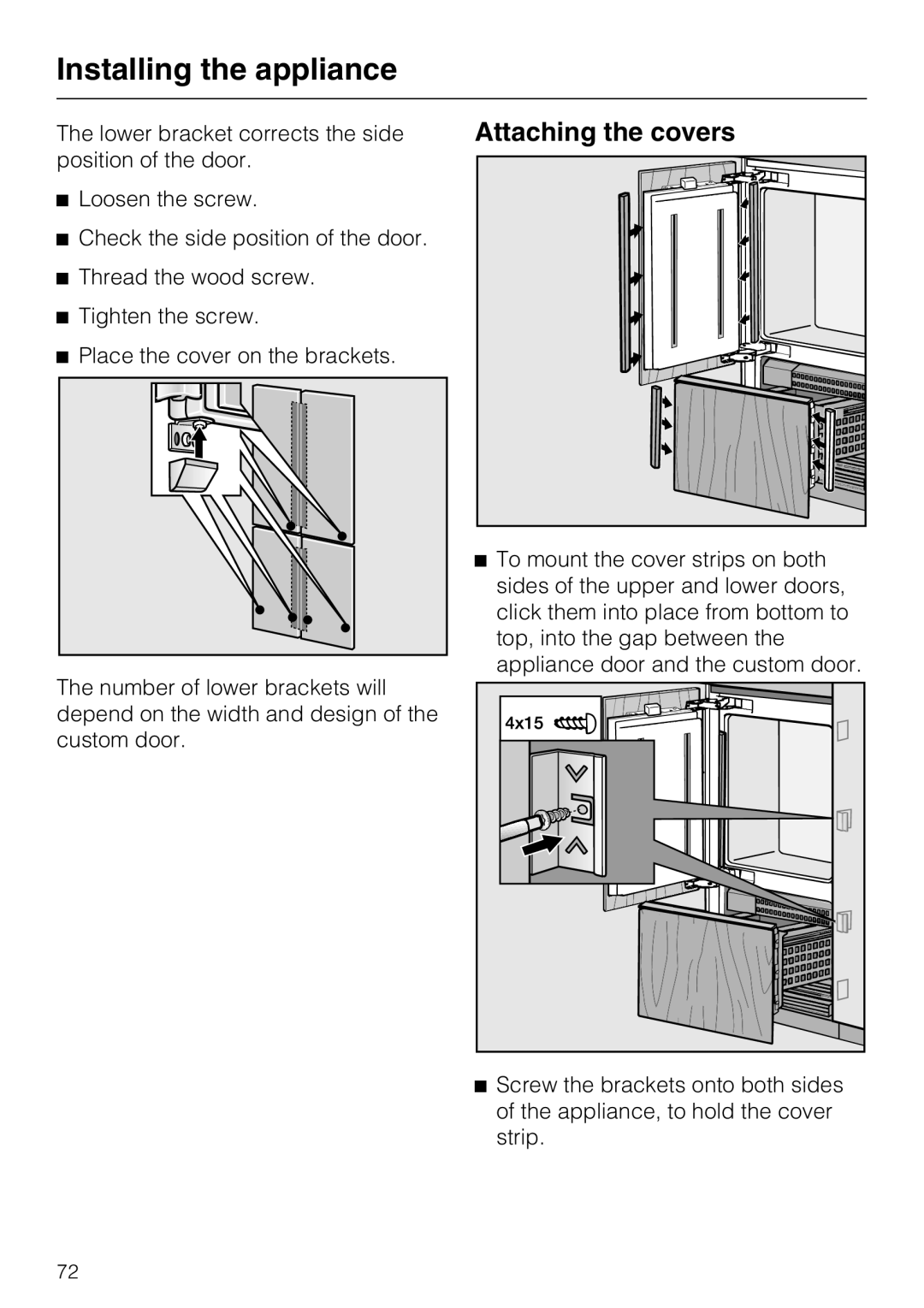 Miele KF1811VI, KF1911VI, KF1801VI, KF1901VI installation instructions Attaching the covers 