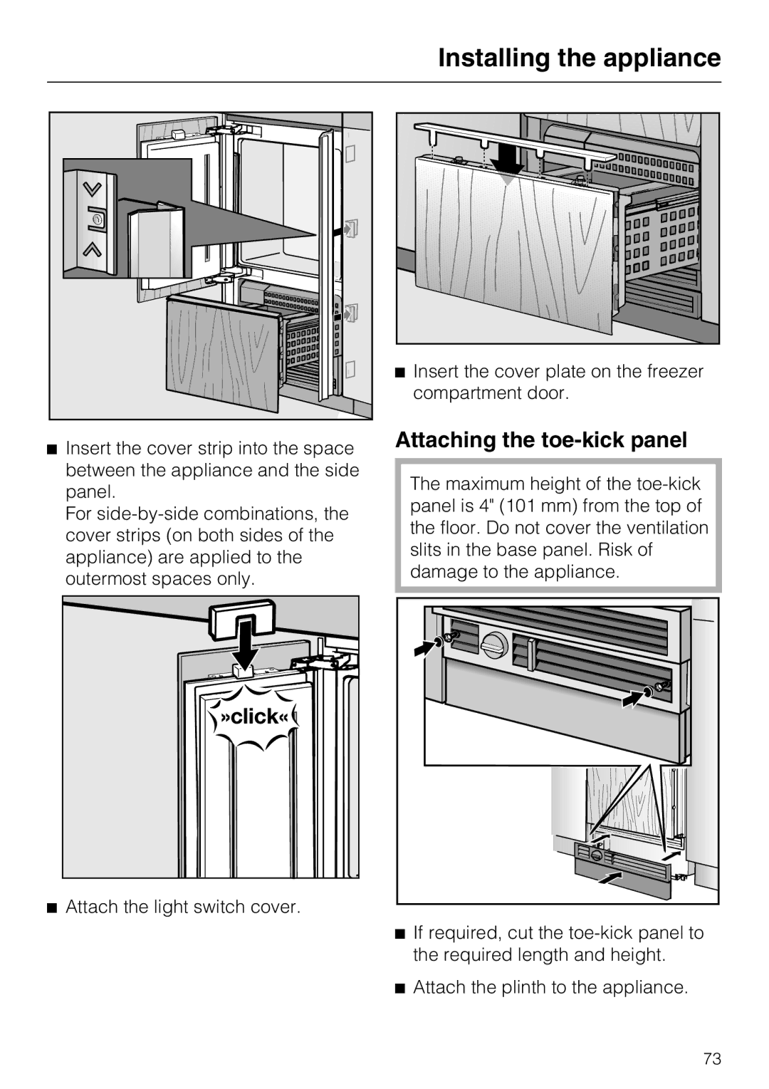 Miele KF1911VI, KF1811VI, KF1801VI, KF1901VI installation instructions Attaching the toe-kick panel 