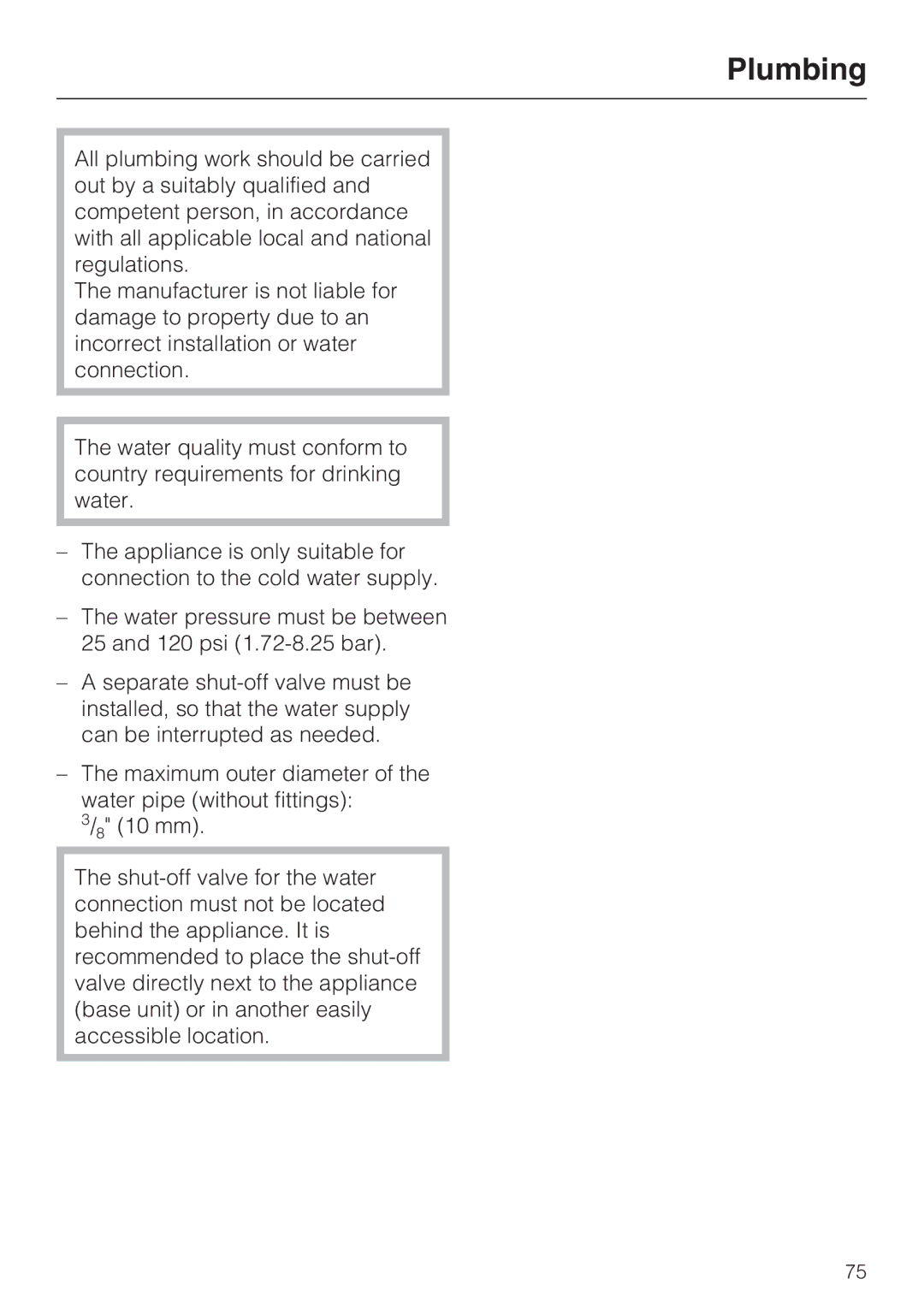 Miele KF1901VI, KF1811VI, KF1911VI, KF1801VI installation instructions Plumbing 