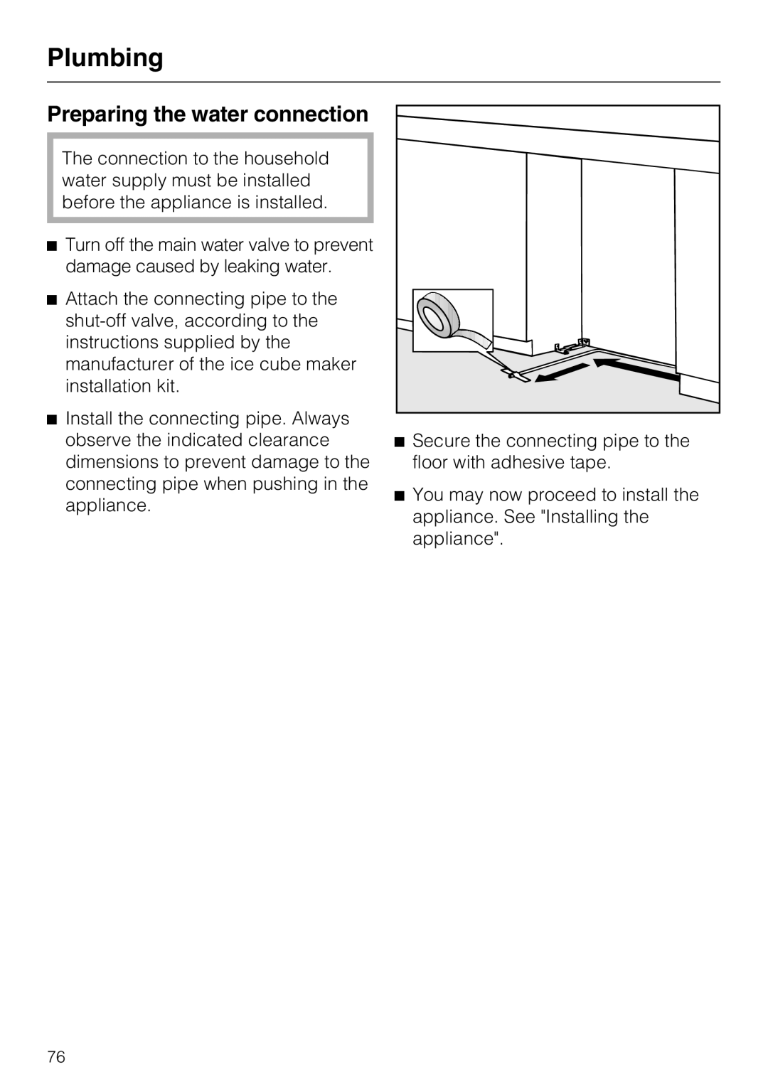 Miele KF1811VI, KF1911VI, KF1801VI, KF1901VI installation instructions Preparing the water connection 