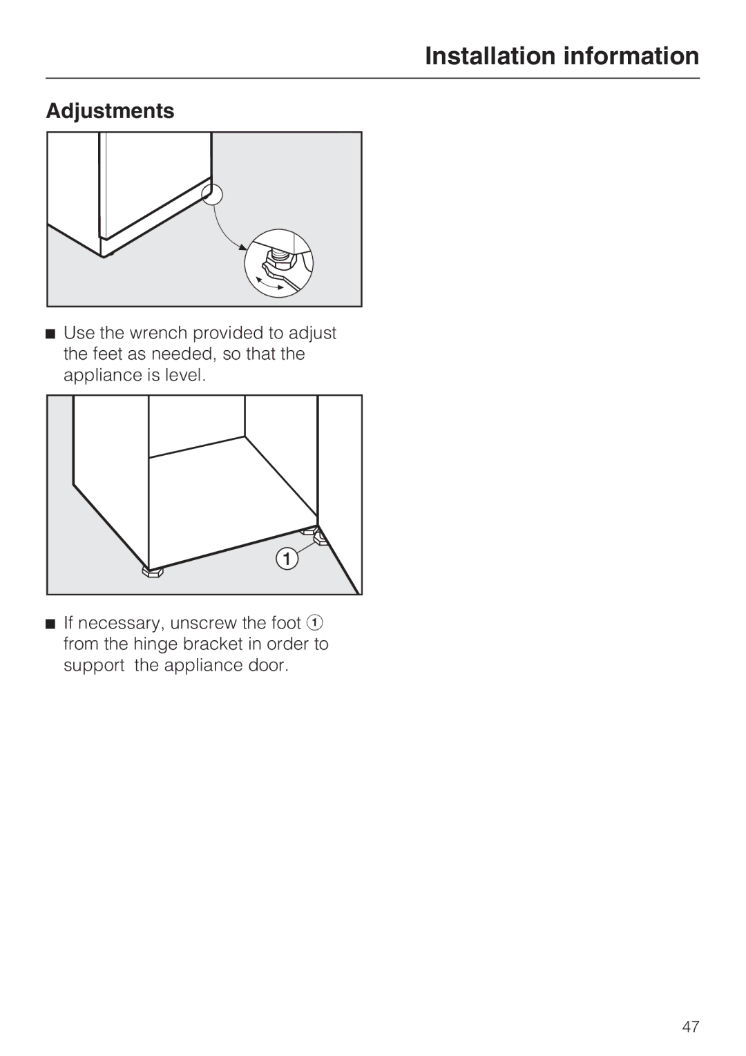 Miele KFN 14943 SD ED installation instructions Adjustments 