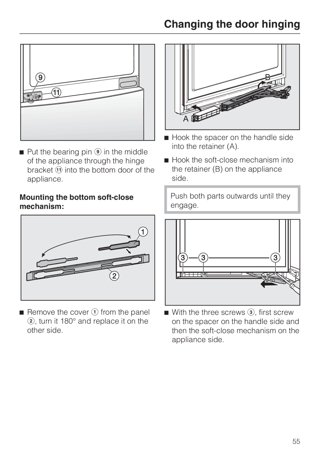 Miele KFN 14943 SD ED installation instructions Mounting the bottom soft-close mechanism 