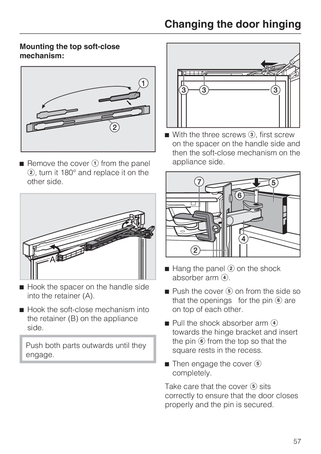 Miele KFN 14943 SD ED installation instructions Mounting the top soft-close mechanism 