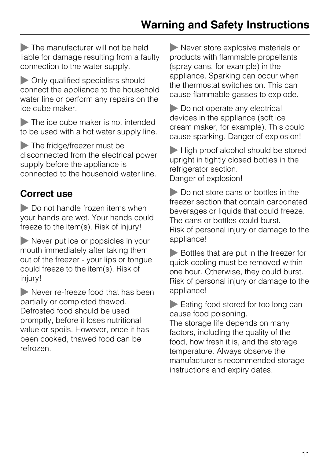 Miele KFN 14943 SDE ED installation instructions Correct use 