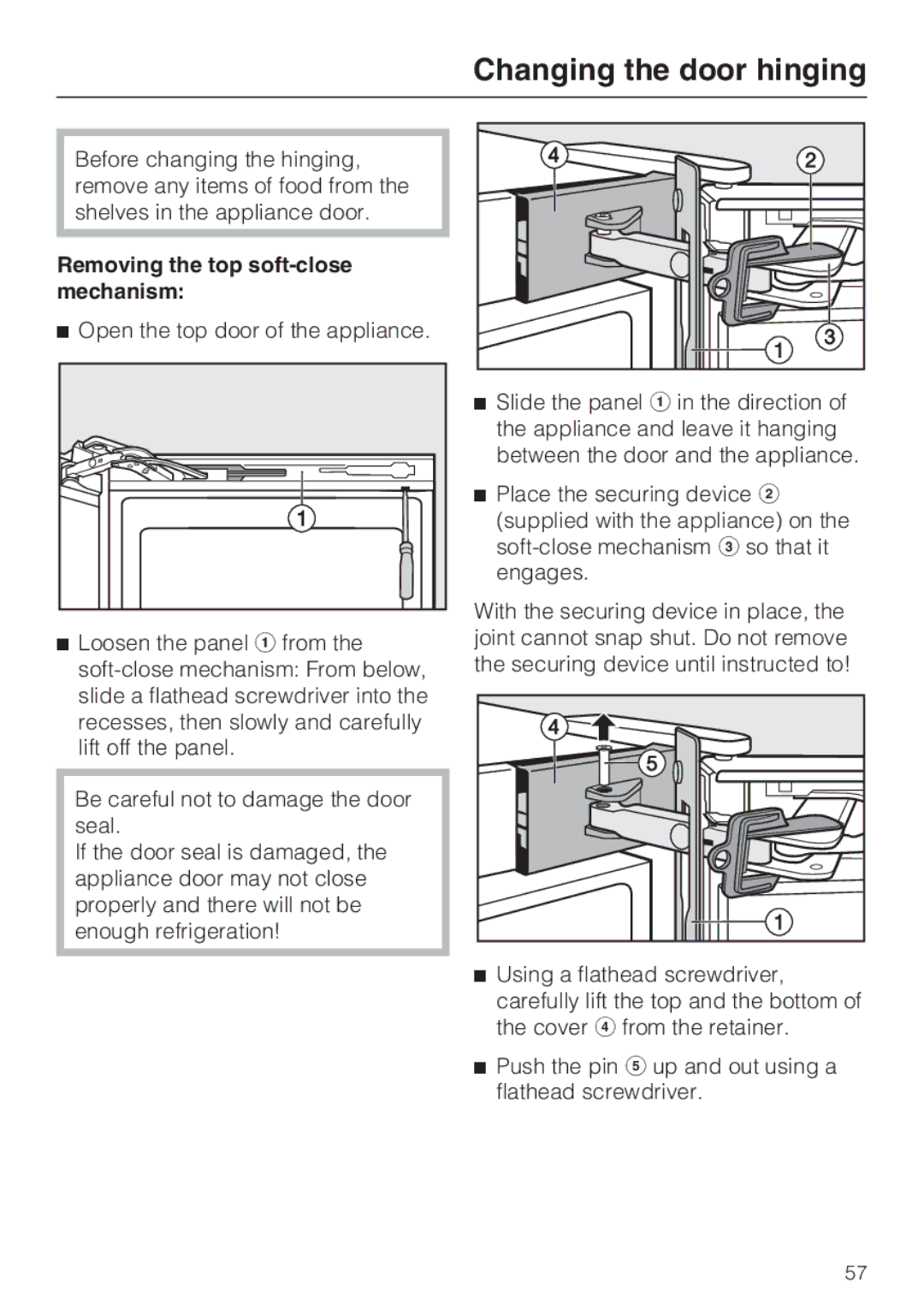 Miele KFN 14943 SDE ED installation instructions Removing the top soft-close mechanism 