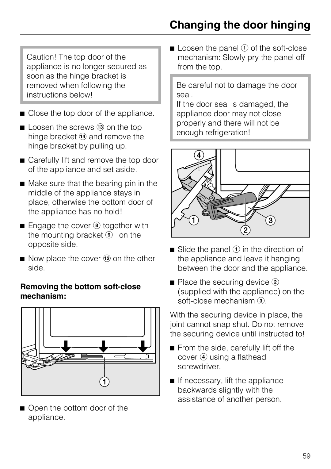 Miele KFN 14943 SDE ED installation instructions Removing the bottom soft-close mechanism 