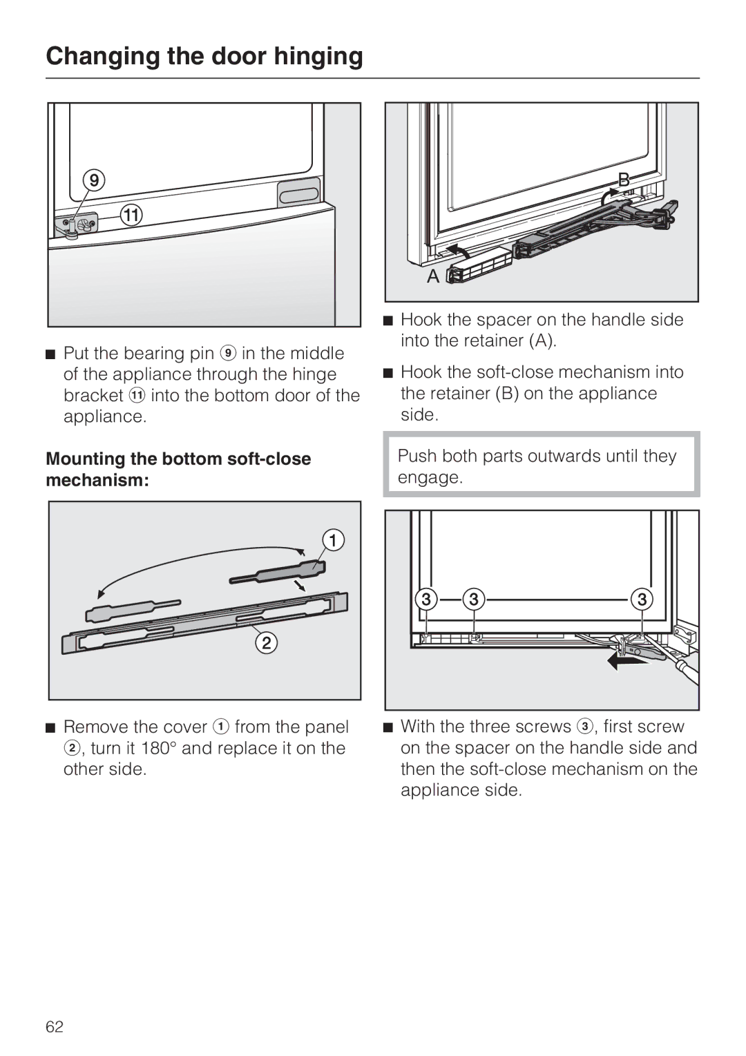 Miele KFN 14943 SDE ED installation instructions Mounting the bottom soft-close mechanism 