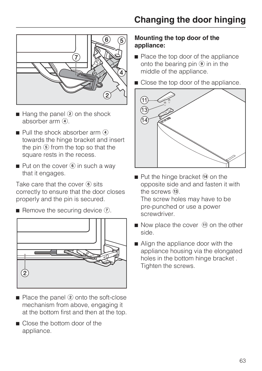 Miele KFN 14943 SDE ED installation instructions Mounting the top door of the appliance 