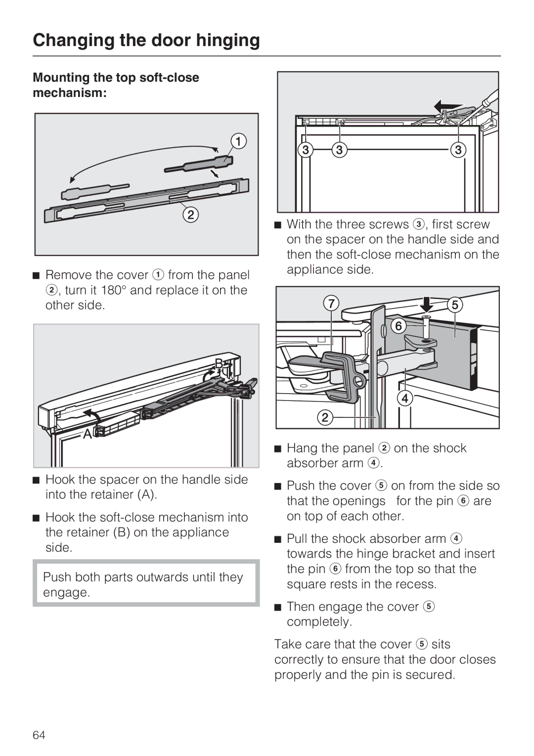 Miele KFN 14943 SDE ED installation instructions Mounting the top soft-close mechanism 