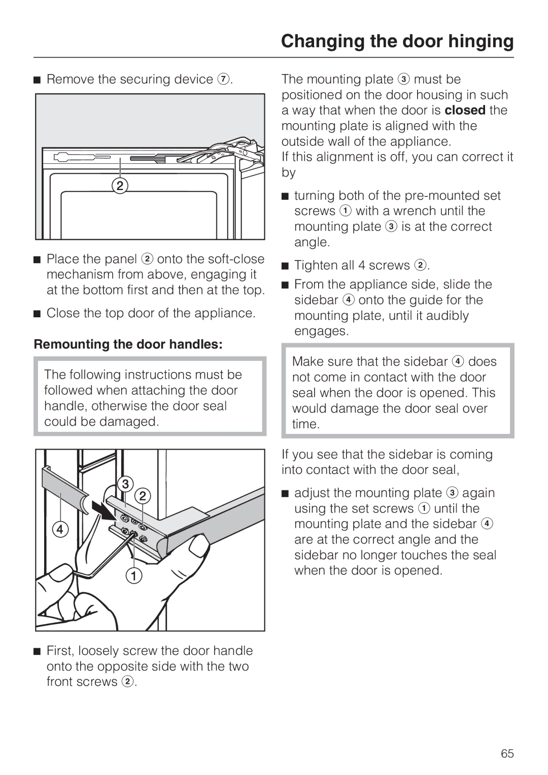 Miele KFN 14943 SDE ED installation instructions Remounting the door handles 