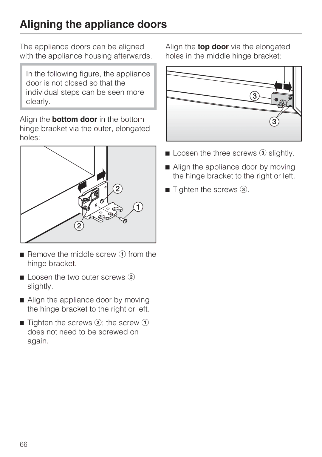 Miele KFN 14943 SDE ED installation instructions Aligning the appliance doors 