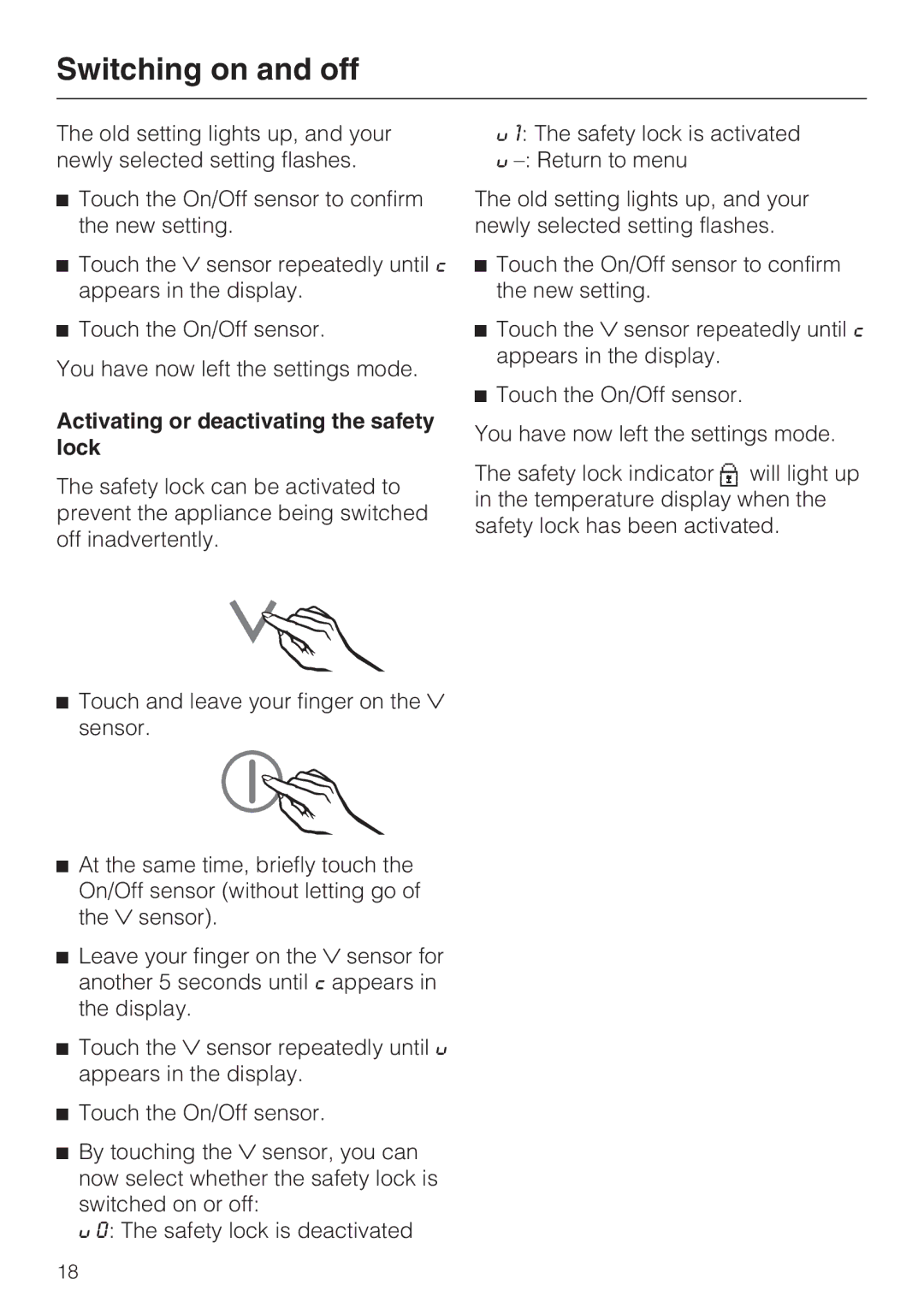 Miele KFN 14947 SDE ED installation instructions Activating or deactivating the safety lock 