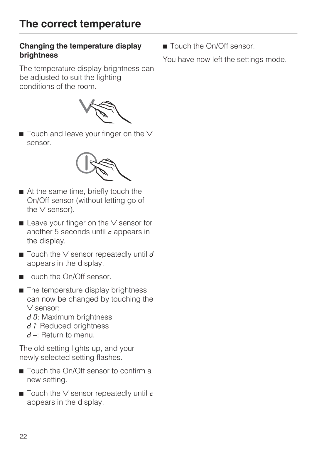 Miele KFN 14947 SDE ED installation instructions Changing the temperature display brightness 