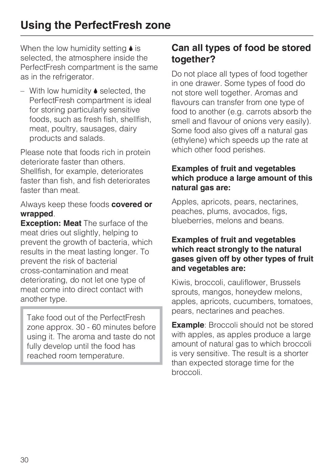 Miele KFN 14947 SDE ED installation instructions Can all types of food be stored together? 