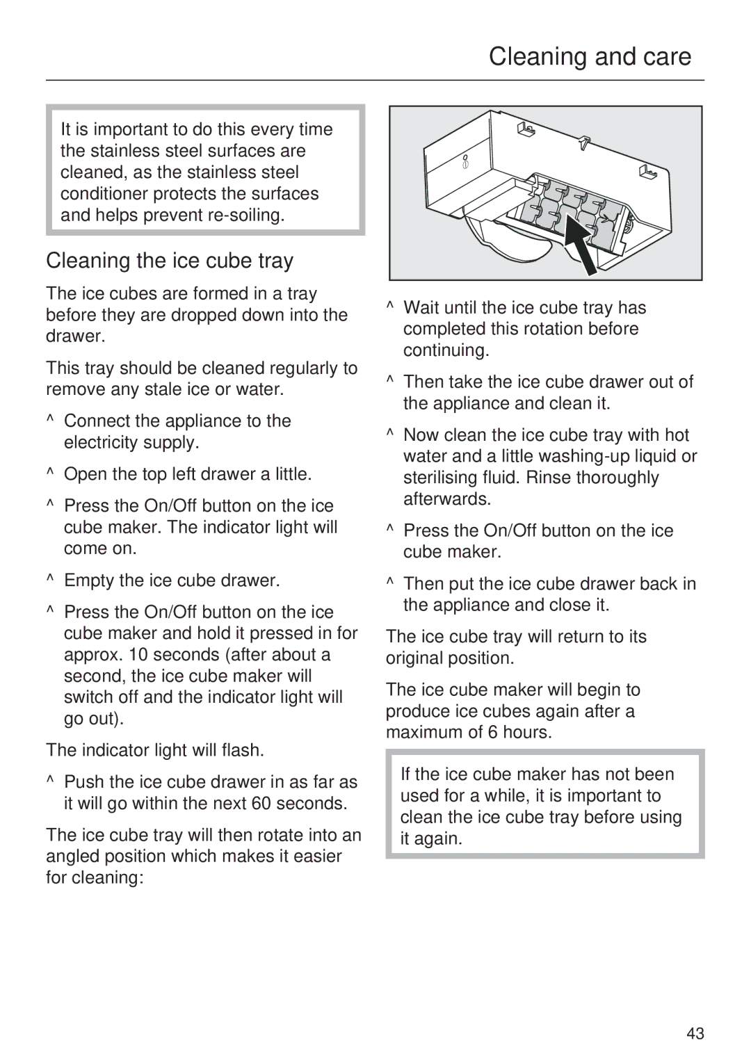 Miele KFN 14947 SDE ED installation instructions Cleaning the ice cube tray 